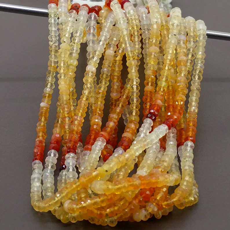 Fire Opal Faceted Rondelle Shape Beads Natural Fire Opal Gemstone Beads SKU#154801 Total 10 Strands of 13 Inches In The Lot 3.5-4mm
