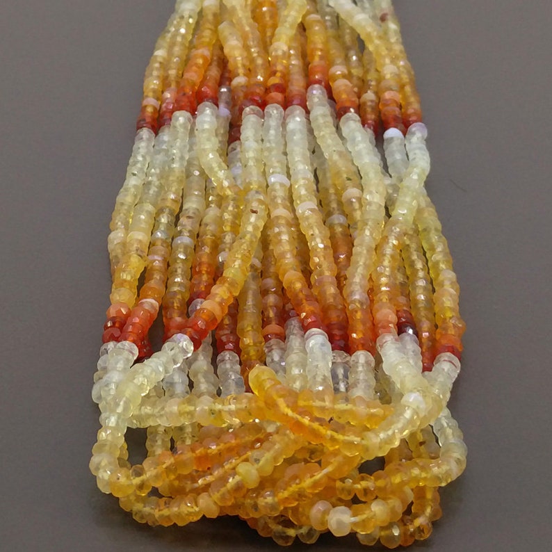 Fire Opal Faceted Rondelle Shape Beads Natural Fire Opal Gemstone Beads SKU#154801 Total 10 Strands of 13 Inches In The Lot 3.5-4mm
