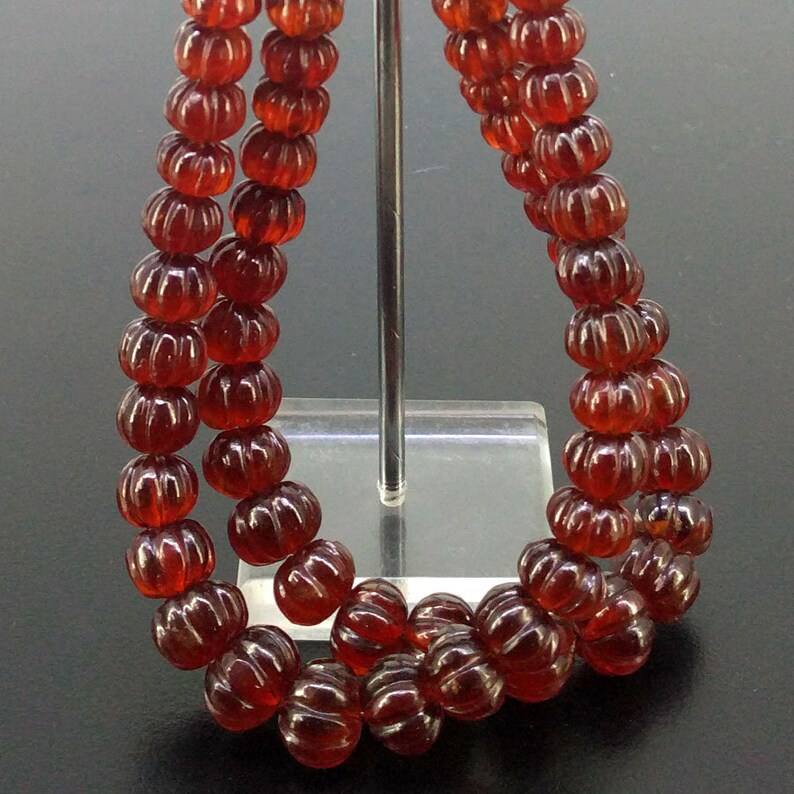 SKU#19758 Total 2 Strands of 14 Inches Full Hank of 5.5-12.5mm Hessonite Garnet Carved Melon Natural Gemstone Beads CLOSEOUT SALE
