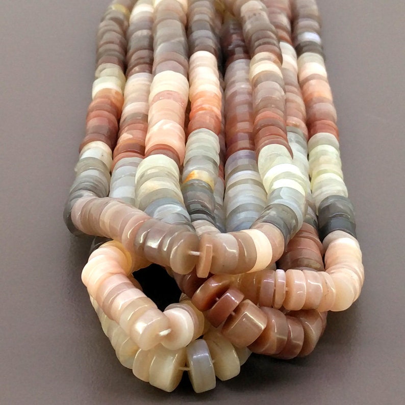 Natural Multi Moonstone Gemstone Beads Multi Moonstone Smooth Wheel Shape Beads Total 5 Strands of 13 Inch In The Lot SKU#156421 8-11mm
