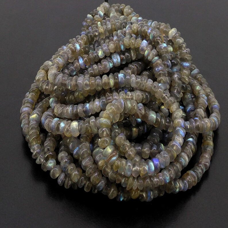 5-7mm Labradorite Smooth Rondelle Shape Beads Natural Labradorite Gemstone Beads Total 7 Strands of 26 Inches In The Lot SKU#154717