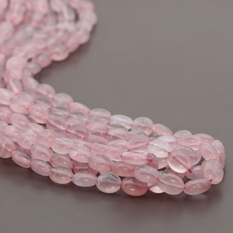 Total 5 Strands of 18 Inches In The Lot SKU#156477 Rose Quartz Smooth Oval Shape Beads Natural Rose Quartz Gemstone Beads 8-11mm