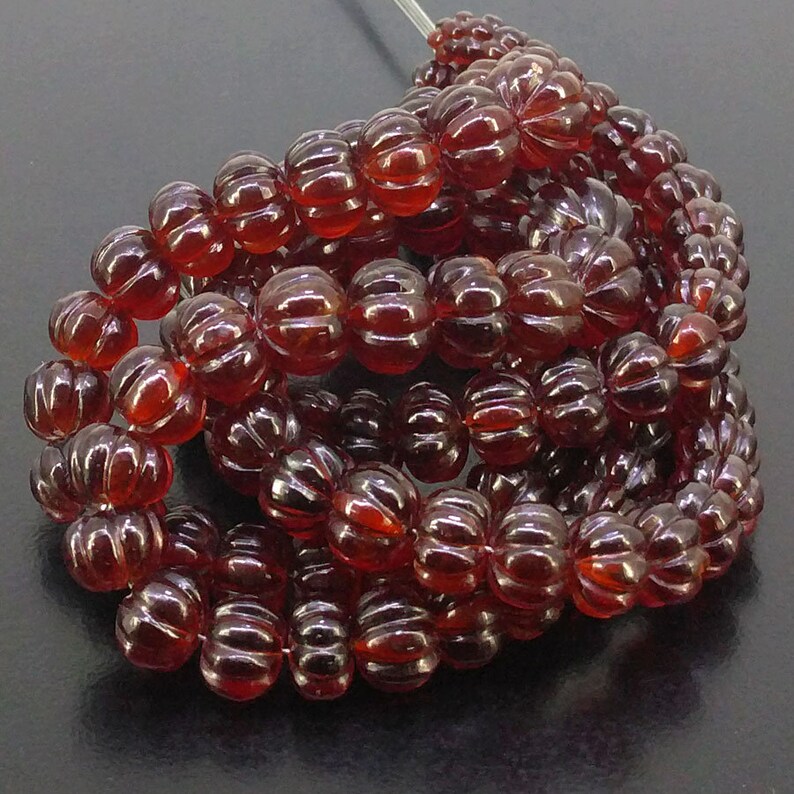 SKU#19758 Total 2 Strands of 14 Inches Full Hank of 5.5-12.5mm Hessonite Garnet Carved Melon Natural Gemstone Beads CLOSEOUT SALE
