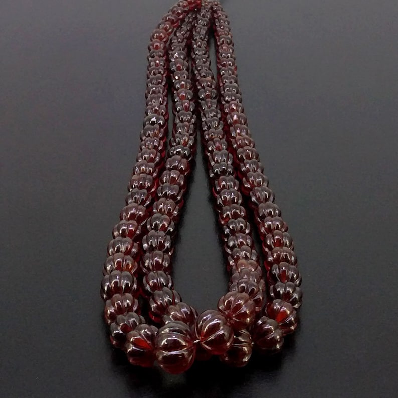 SKU#19758 Total 2 Strands of 14 Inches Full Hank of 5.5-12.5mm Hessonite Garnet Carved Melon Natural Gemstone Beads CLOSEOUT SALE