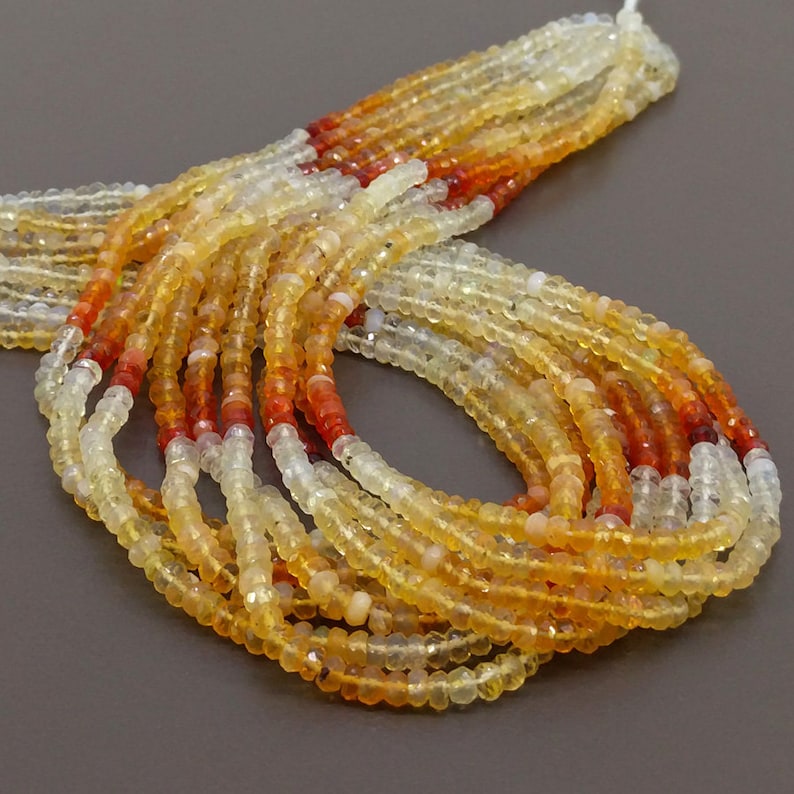 Fire Opal Faceted Rondelle Shape Beads Natural Fire Opal Gemstone Beads SKU#154801 Total 10 Strands of 13 Inches In The Lot 3.5-4mm