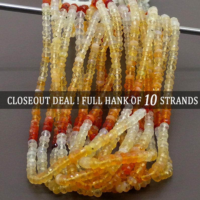Fire Opal Faceted Rondelle Shape Beads Natural Fire Opal Gemstone Beads SKU#154801 Total 10 Strands of 13 Inches In The Lot 3.5-4mm