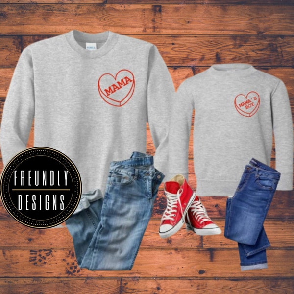 Mama & Mama's Boy Valentine's Day Sweatshirt Set, Matching Mommmy and Mini Heart Set, Mama and Mini Set, Gift For Mom, Mama Vday Sweatshirt