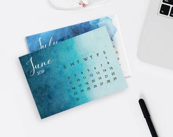 2019 Blue Watercolor Desk Calendar- Printable desktop calendar- digital 6x9