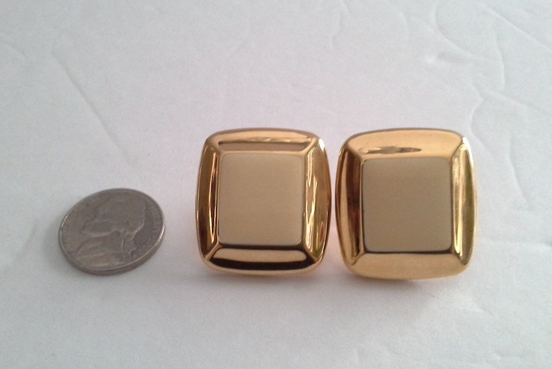 Enamel Clip Earrings Vintage Napier Jewelry Neutral Clip Gold Tone Earrings Napier Earrings Square Earrings
