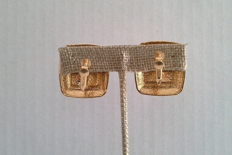 Enamel Clip Earrings Vintage Napier Jewelry Neutral Clip Gold Tone Earrings Napier Earrings Square Earrings