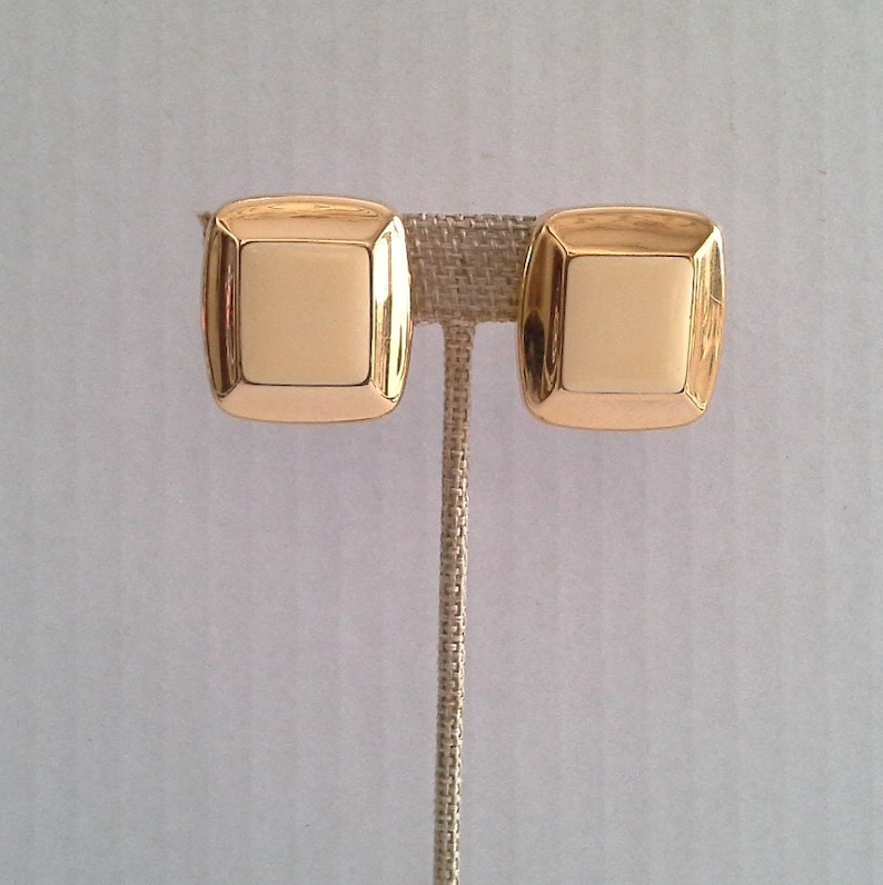 Enamel Clip Earrings Vintage Napier Jewelry Neutral Clip Gold Tone Earrings Napier Earrings Square Earrings