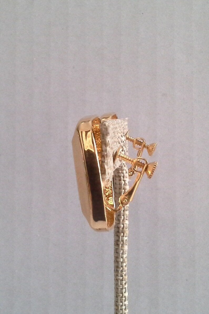 Enamel Clip Earrings Vintage Napier Jewelry Neutral Clip Gold Tone Earrings Napier Earrings Square Earrings