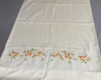 Springmaid Beautiful Hand Embroidered Cross Stitch Pillowcase Flowers Vintage