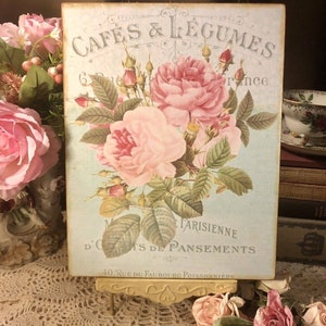 Shabby Chic, French Country Pink Roses Handcrafted Plaque / Sign