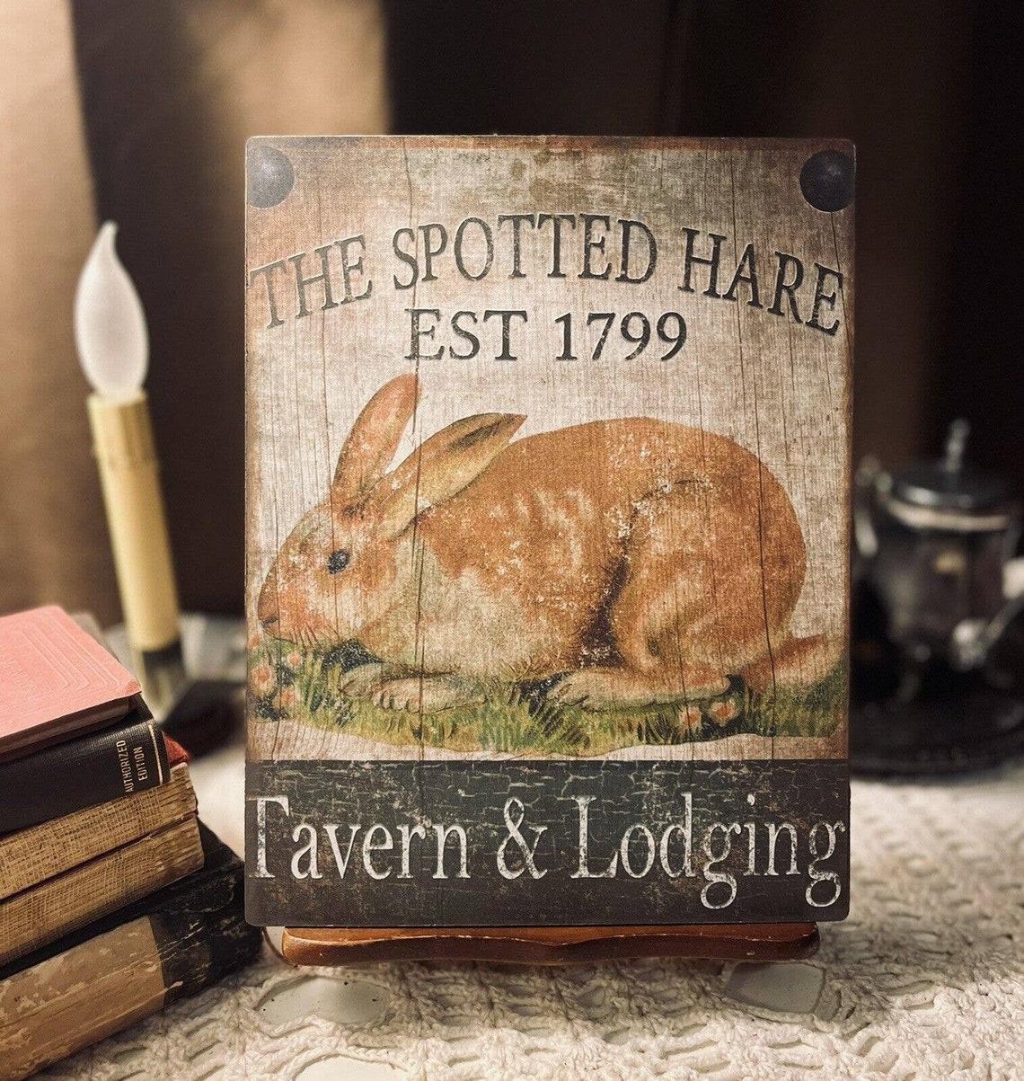 Primitive Folk Art THE SPOTTED HARE 1799 Tavern Rabbit Handcrafted ...