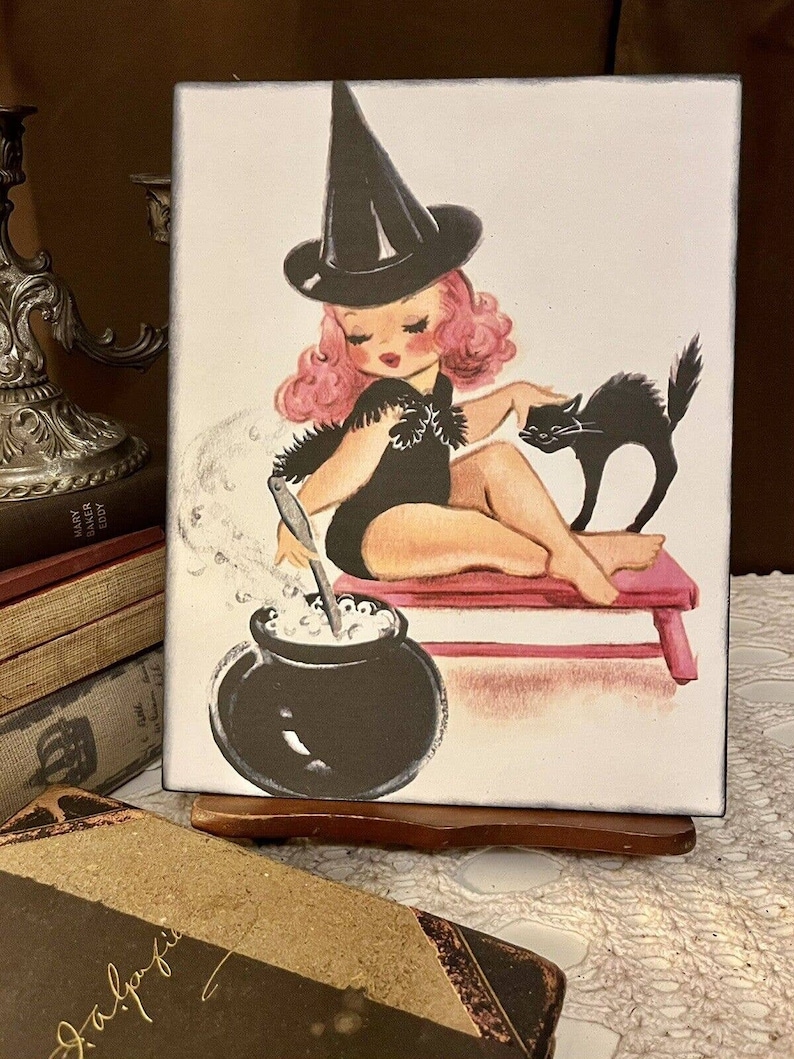 Retro Kitschy Halloween Little Witch Girl With Cat Handcrafted Etsy