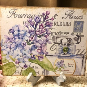 Shabby French Lilac, Vintage Style Perfume, HANDCRAFTED Plaque / Sign 8x10