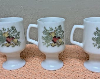 Vintage Mushroom Tomato Onions Peppers Tall Coffee Cups Set Of 3 70’s