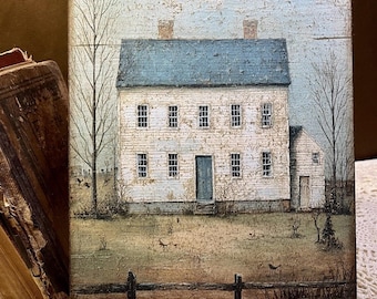 Saltbox House, White, Folk Art, Primitive Handcrafted Plaque / Sign