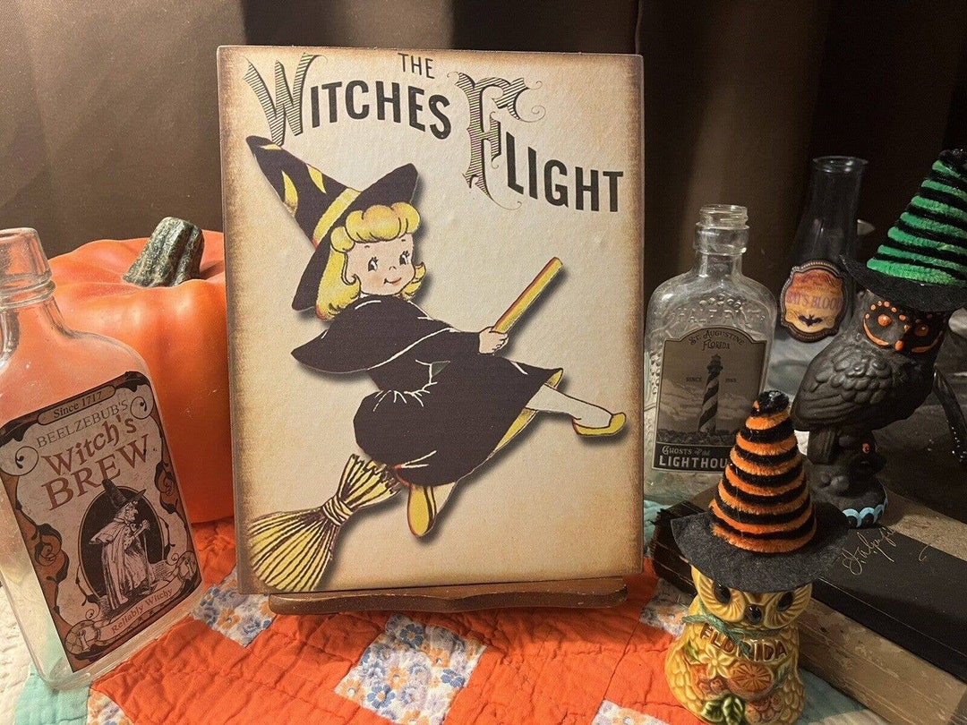 Retro Kitschy Halloween Little Witch Girl With Cat Handcrafted Etsy