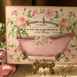 PINK, Shabby Chic Bathtub  French Country, Handcrafted Plaque / Sign 8x10