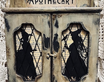 Witch Apothecary, Vintage Wooden Cabinet, Chalk Painted ~ Witches