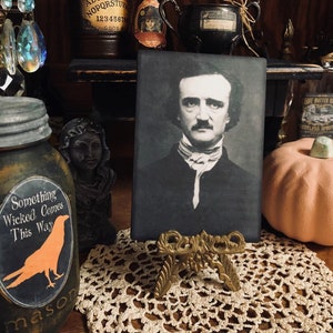 Edgar Allan Poe, Portrait Print, Handcrafted Mini Plaque / Sign #1