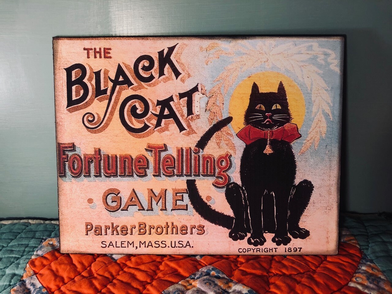 Black Cat Fortune Telling, Halloween Vintage Style, RETRO, Plaque
