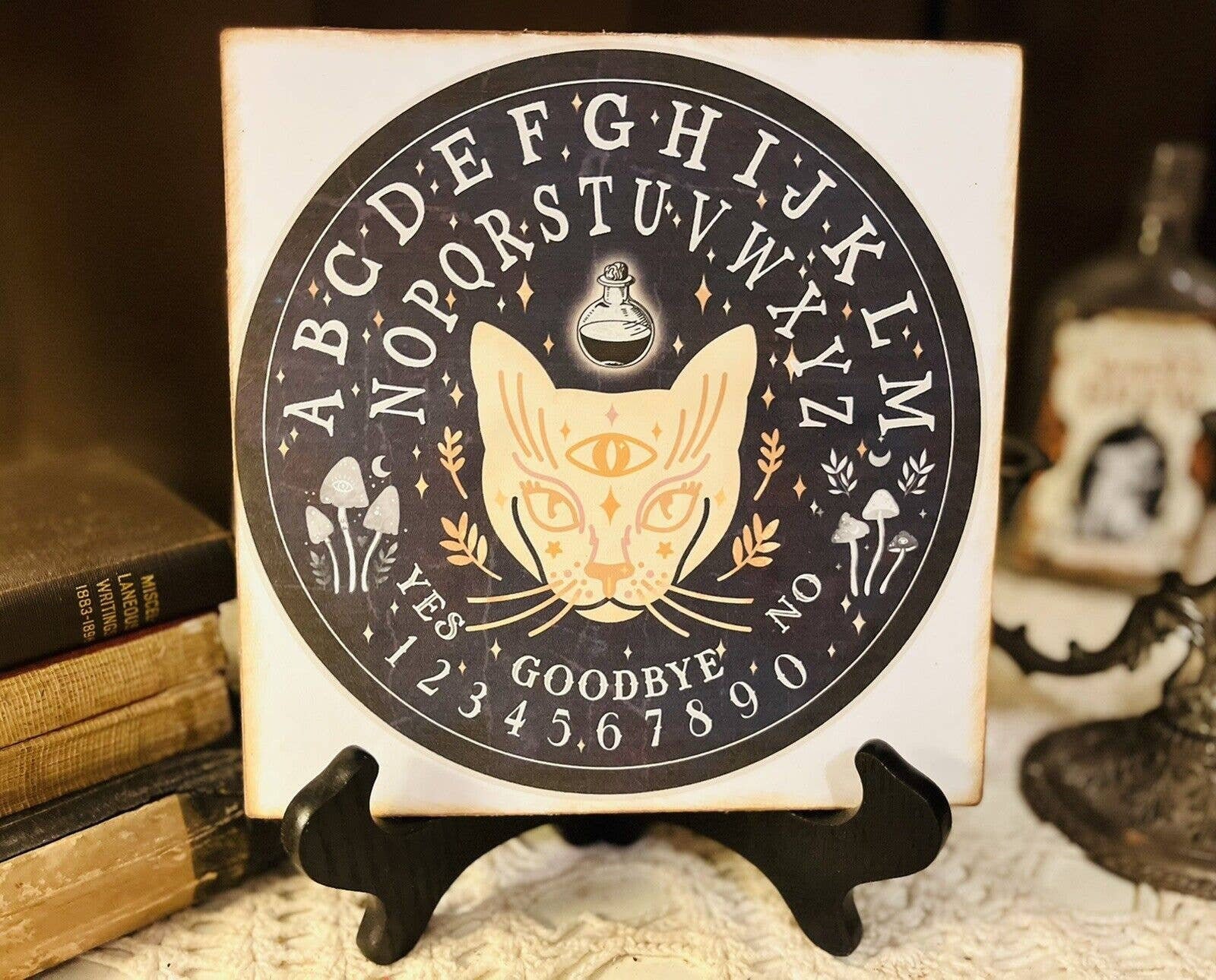 Ouija Board, Spooky Cat, Circle Design, Halloween, Sign / Plaque