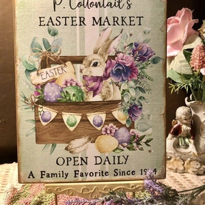 P. Cottontail Bunny Rabbit Easter Market Handcrafted Plaque / Sign