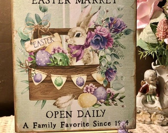 P. Cottontail Bunny Rabbit Easter Market Handcrafted Plaque / Sign