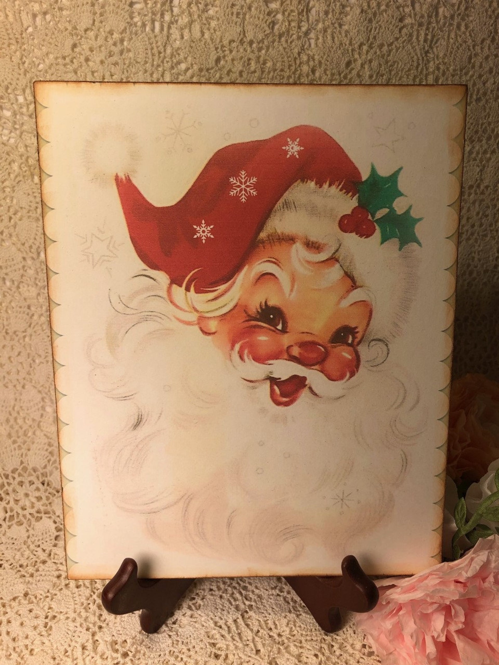 Père Noël rétro Image vintage Shabby Chic Noël Plaque | Etsy
