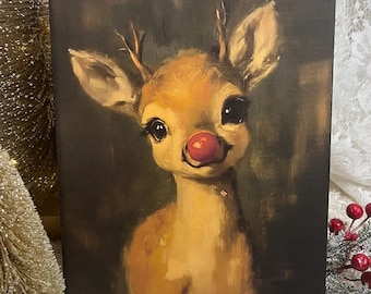 Baby Reindeer, Red Nosed Reindeer, Cute Christmas, Handcrafted Plaque / Sign