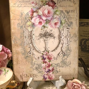 ROMANCE, Pink Roses,  Shabby Chic Handcrafted Plaque / Sign