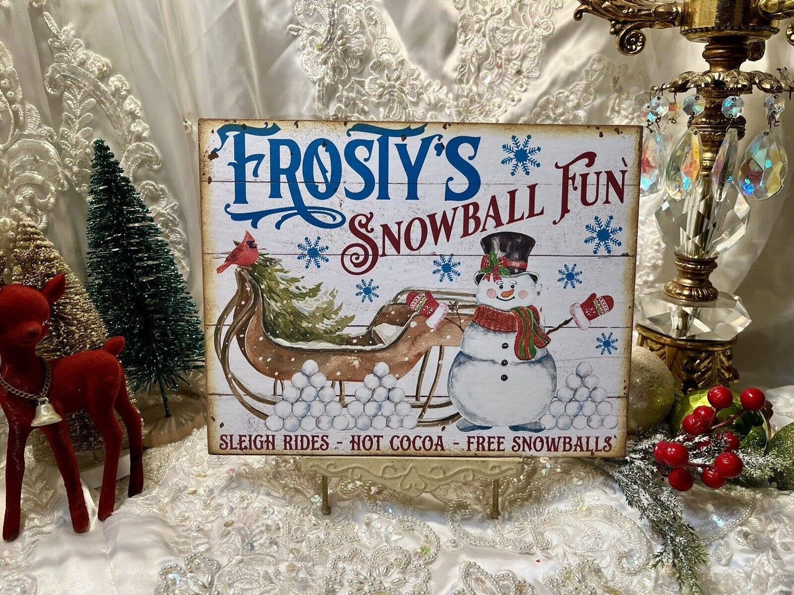 Frosty’s Snowball Fun Snowman Christmas Handcrafted Plaque Sign