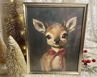 Clarice Reindeer, Whimsical Deer, Cute Christmas, Framed Print, Vintage Frame