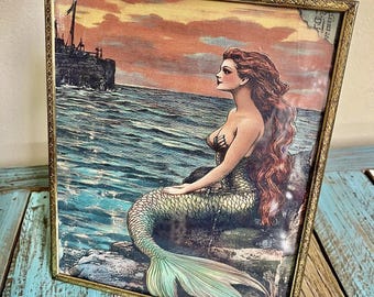 Mermaid, Vintage Frame, Framed Print #1