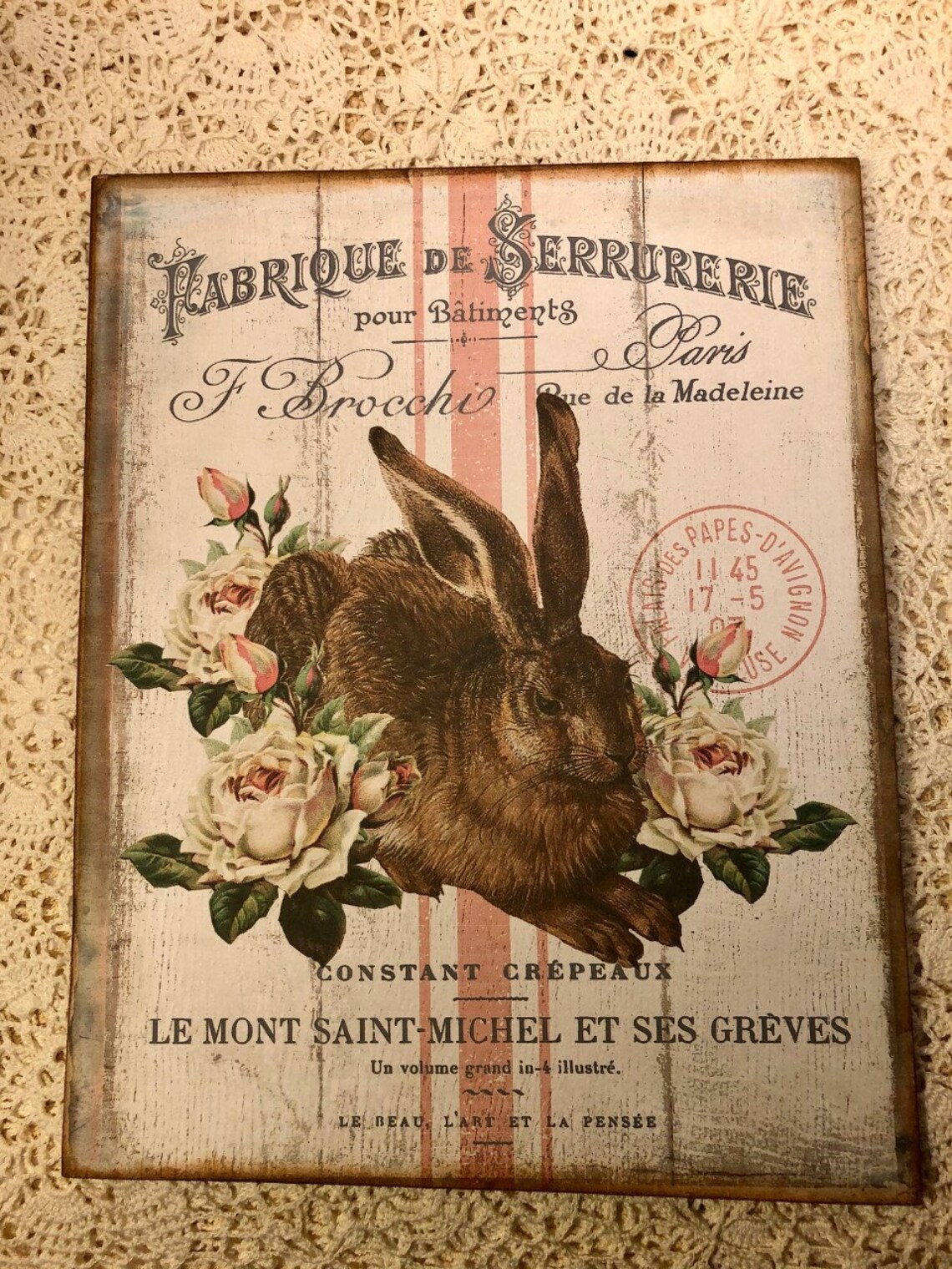 Brown Rabbit French Script Fabrique Shabby Chic Sign / | Etsy