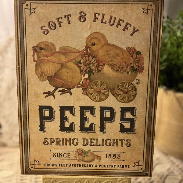 Peeps, Baby Chicks, Spring Delights, Vintage Style, Rustic, HANDCRAFTED Plaque / Sign