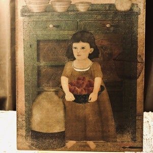 Farmhouse Girl, Americana Folk Art , Primitive, Handcrafted Plaque / Sign