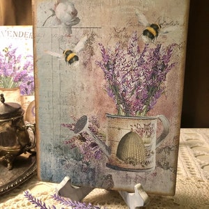 LAVENDER, Water Can, Bees, Shabby Chic.  Handcrafted Plaque / Sign 8x10