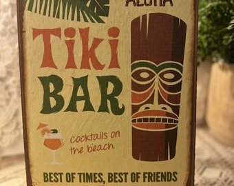 Tiki Bar, Aloha, Cocktails, Beach, Retro Handcrafted Plaque / Sign #2