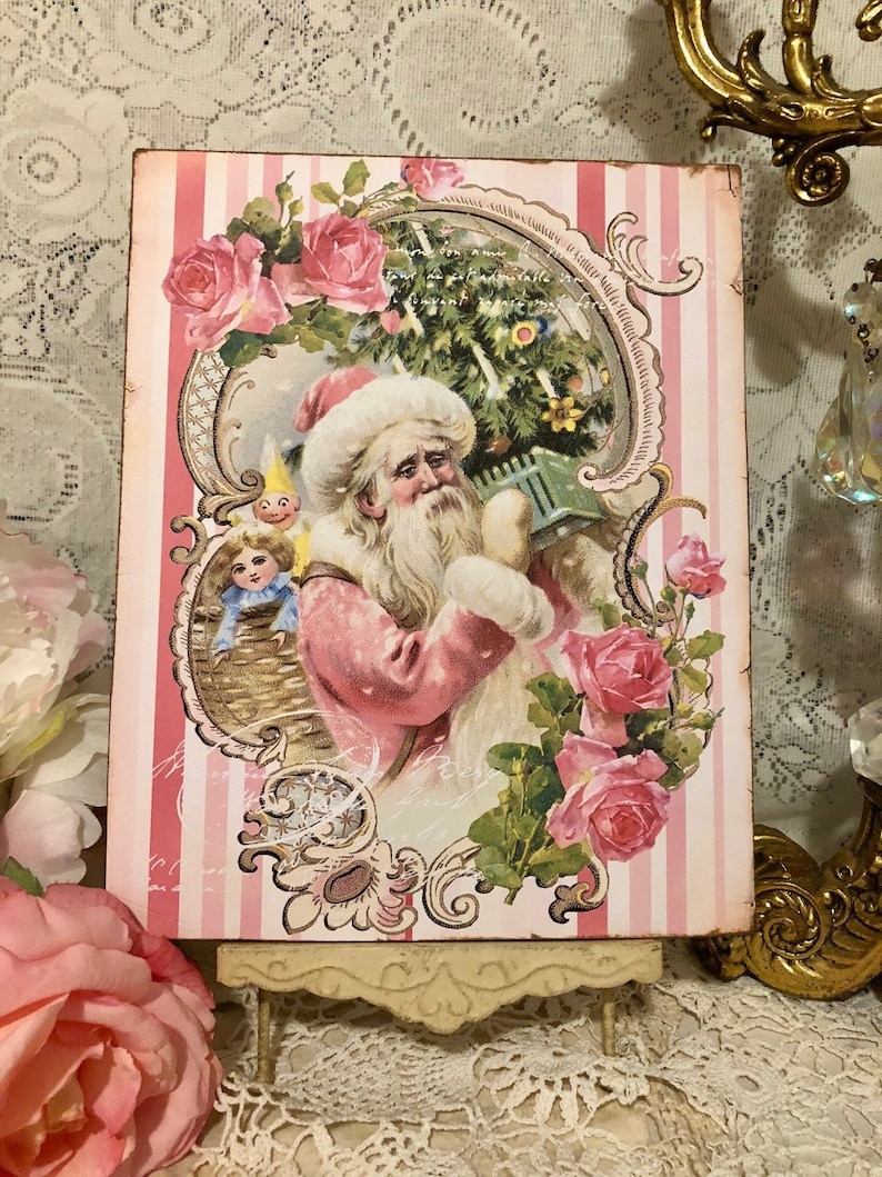 Victorian Pink Santa Shabby Chic / French Country Christmas | Etsy