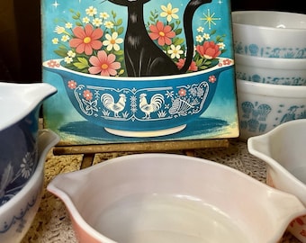 Pyrex Bowl, Black Kitty Cute & Kitschy Handcrafted Plaque / Sign #2