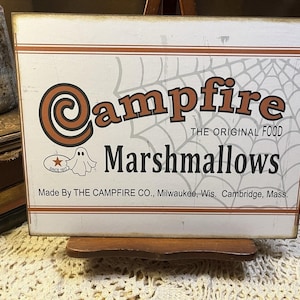 Campfire Marshmallows Retro,Halloween Ghost, Handcrafted Plaque / Sign