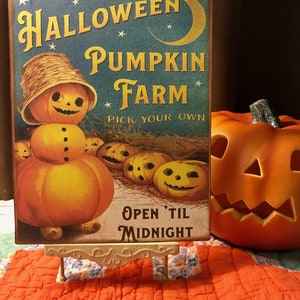 Halloween Pumpkin Farm, Retro Halloween, Pumpkin Head, Vintage Style, Handcrafted Plaque, Handmade Sign