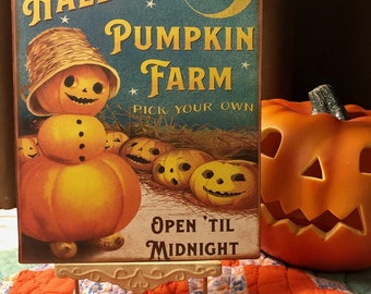 Halloween Pumpkin Farm, Retro Halloween, Pumpkin Head, Vintage Style, Handcrafted Plaque, Handmade Sign