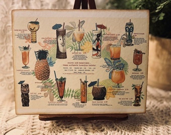 Tiki Drinks, Bar, Retro Handcrafted Plaque / Sign