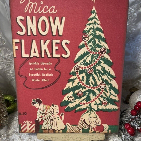 Retro Christmas Tree Mica Snow Flakes Handcrafted Plaque Sign