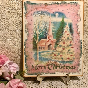 Merry Christmas, Pink Christmas, Church 8x10 Handcrafted Plaque / Sign